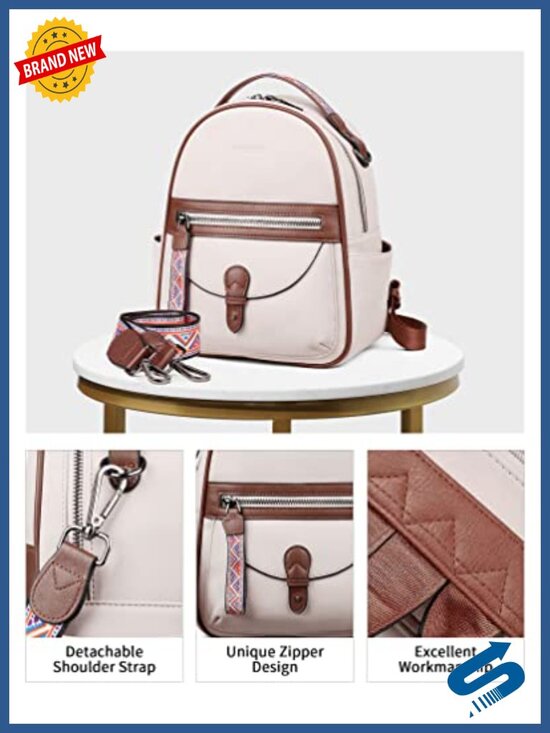 Mini Backpack Purse, Faux Leather Shoulder Backpack Handbag with Multiple main image 5